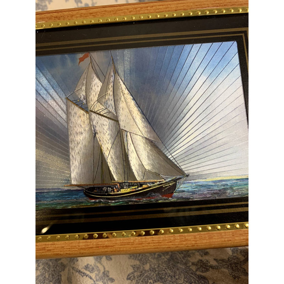 Vintage Framed Foil Art Print of Ship - Picture 9 of 10